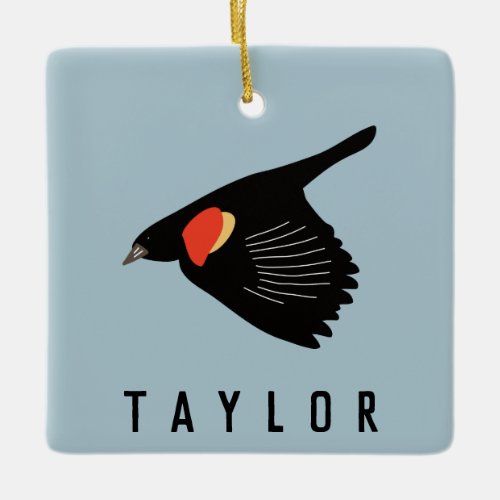 Personalized Red_Winged Blackbird in Flight Ceramic Ornament