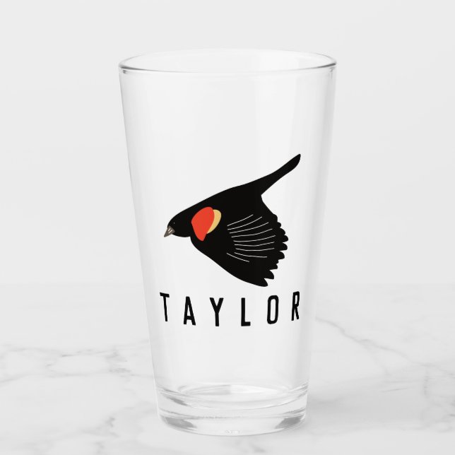 Personalized Red-Winged Blackbird in Flight Glass (Front)