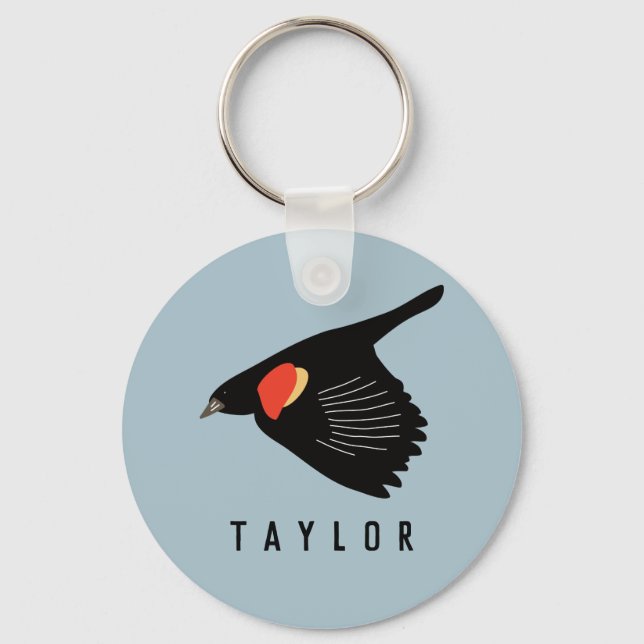 Personalized Red-Winged Blackbird in Flight Keychain (Front)