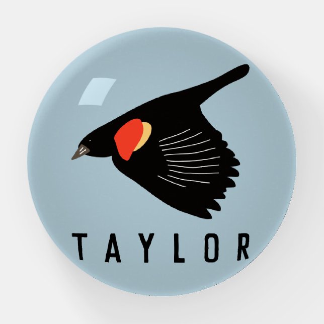 Personalized Red-Winged Blackbird in Flight Paperweight (Front)