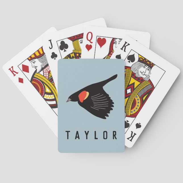 Personalized Red-Winged Blackbird in Flight Poker Cards (Back)