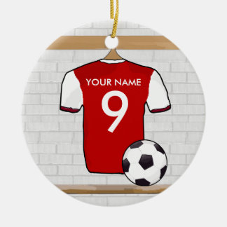Personalized Red with White Football Soccer Jersey Ceramic Ornament