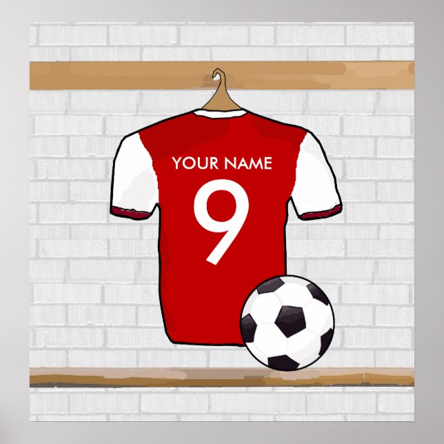 Personalized Red with White Football Soccer Jersey Poster (Front)