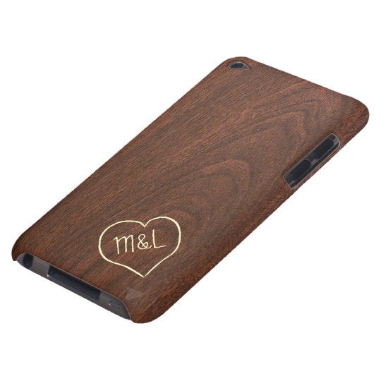 Personalized Red Wood Texture with hear & initials Barely There iPod Case