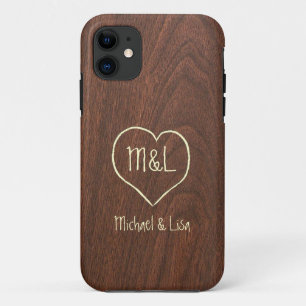 Personalized Red Wood Texture with Heart iPhone 11 Case