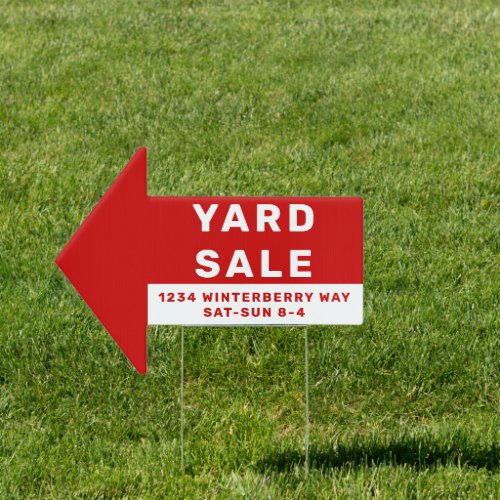 Personalized Red Yard Sale Directional Arrow  Sign