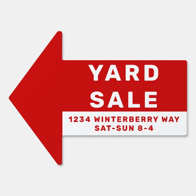 Personalized Red Yard Sale Directional Arrow  Sign (Front)