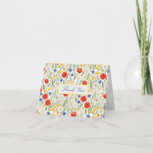 Personalized Red Yellow Blue Wildflowers Thank you Card