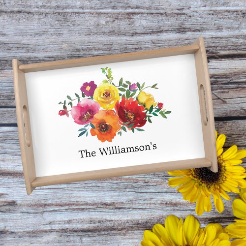 Personalized Red Yellow Pink Floral Flowers  Serving Tray