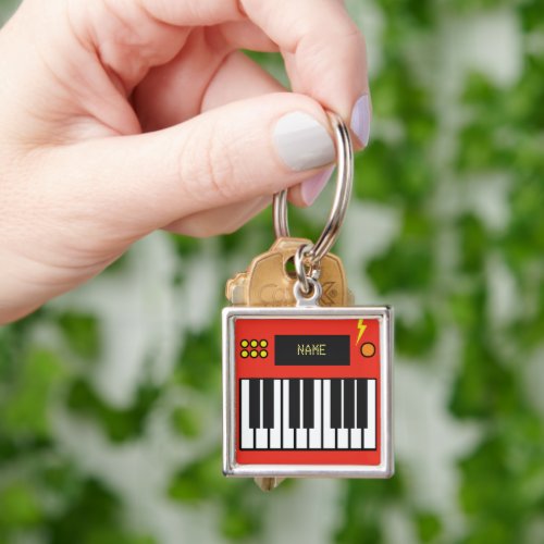 Personalized Reddish Orange Keyboard Music Keychain