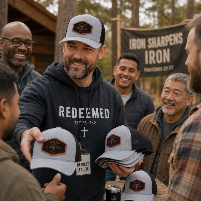Personalized Redeemed Titus 2:2  Men Ministry Leather Patch Hat (Creator Uploaded)