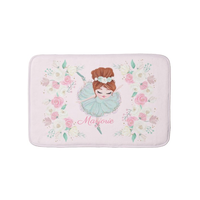 Personalized Redhead Ballerina Pink Floral Bath Mat Zazzle