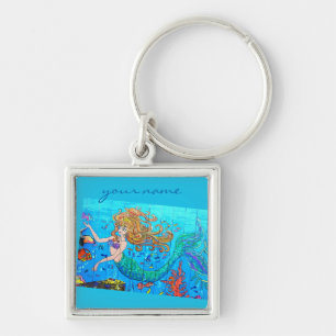 personalized redhead mermaid keychain
