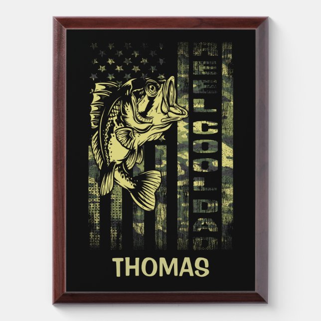 Personalized Reel Cool Dad Camouflage Flag Fishing Award Plaque (Vertical)