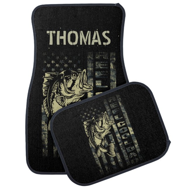 Personalized Reel Cool Dad Camouflage Flag Fishing Car Floor Mat (Set)