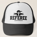 Personalized referee hat for official sports teams<br><div class="desc">Personalized referee hat for official sports teams supervision. Handy for soccer, basketball, softball, baseball, lacross, water polo, football, rugby, volleyball, handball, tennis and other sports that need an umpire. Great for High School games, college leagues and tournament matches. Personalize with custom name, team, trainer, coach, school etc. Black and white...</div>