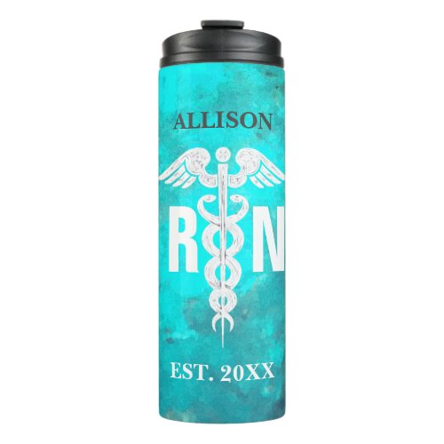 Personalized Registered Nurse Caduceus Marble Thermal Tumbler
