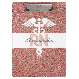Personalized Registered Nurse Modern Pink Glitter Clipboard