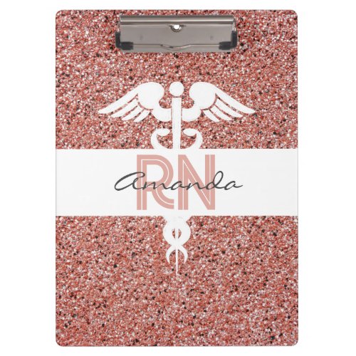 Personalized Registered Nurse Modern Pink Glitter Clipboard