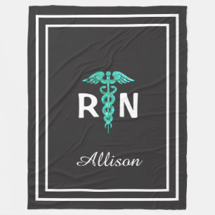 Personalized Registered Nurse RN Caduceus Medical Fleece Blanket