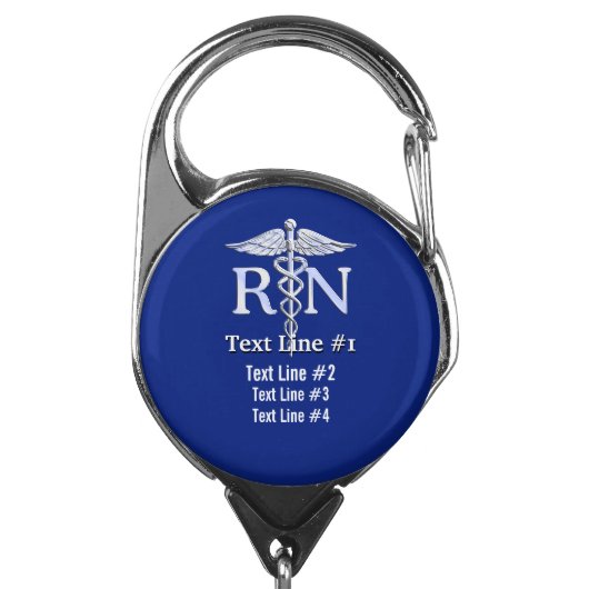 Personalized Registered Nurse RN Caduceus Snakes Badge Holder (Carabiner Front)