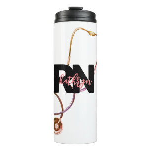 Personalized Registered Nurse RN Monogram Pink Thermal Tumbler