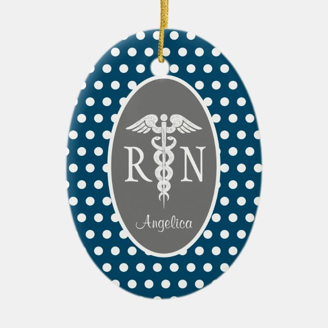 Personalized Registered Nurse RN Navy Blue  Ceramic Ornament (Front)
