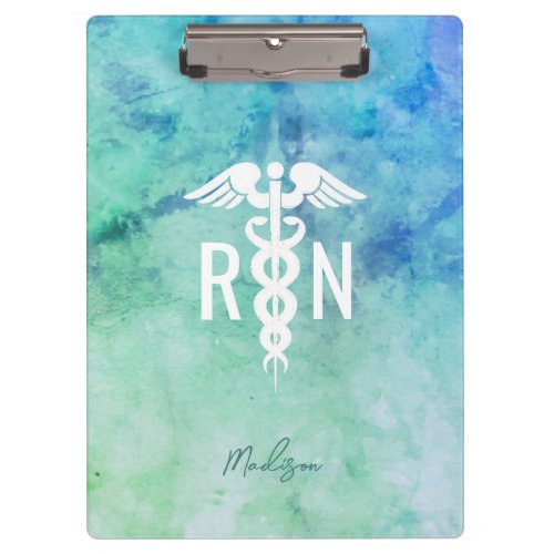 Personalized Registered RN Teal Blue Watercolor Clipboard