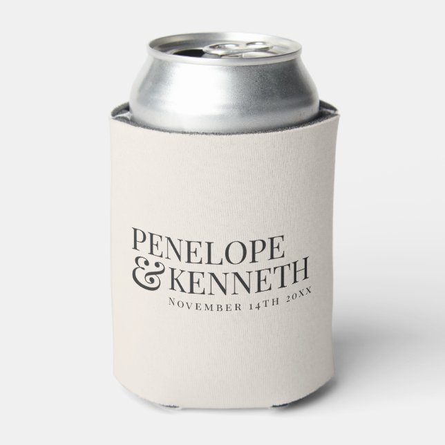 Personalized Rehearsal Dinner Favor Wedding Ivory Can Cooler (Can Front)