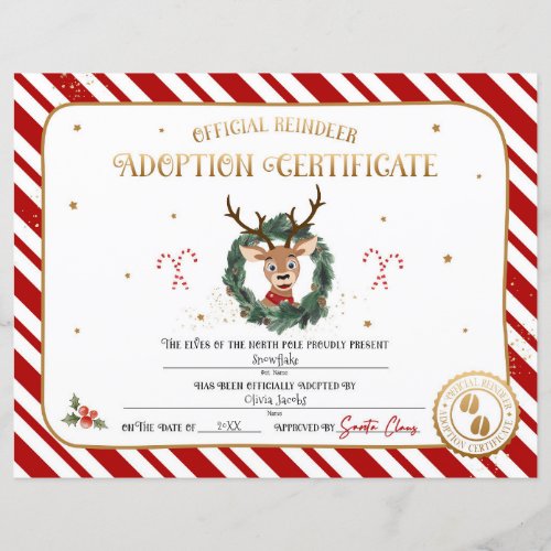 Personalized Reindeer Adoption Certificate