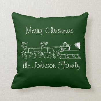 Personalized Reindeer And Sleigh Christmas Pillow by no_reason at Zazzle