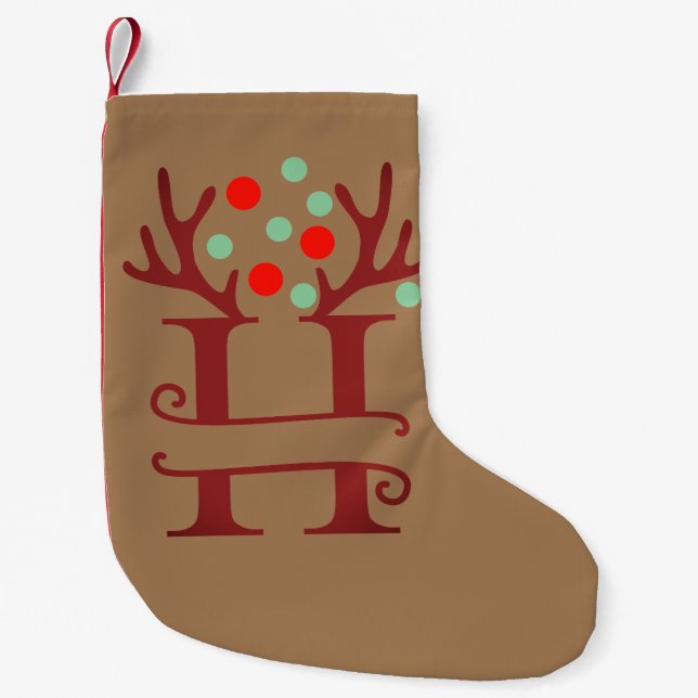 Personalized Reindeer Antlers Name "H" Small Christmas Stocking (Front)
