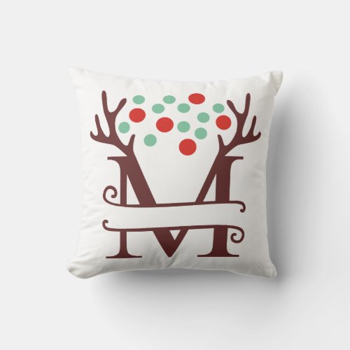 Personalized Reindeer Antlers Name M Throw Pillow
