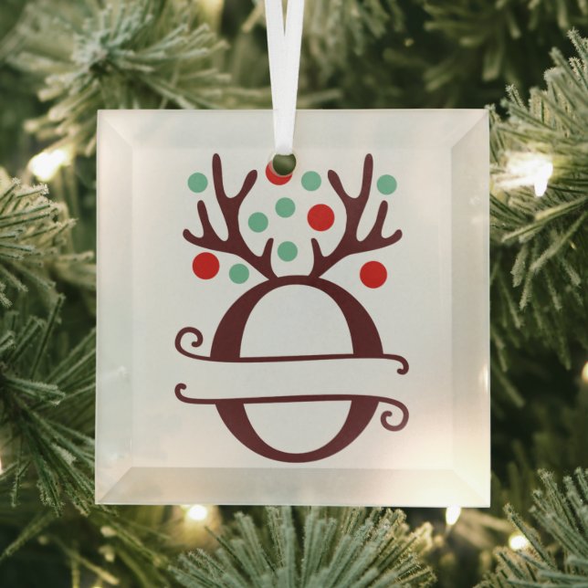 Personalized Reindeer Antlers Name "O" Glass Ornament (Insitu)