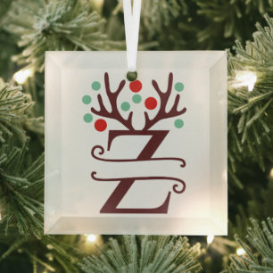 Personalized Reindeer Antlers Name "Z" Glass Ornament