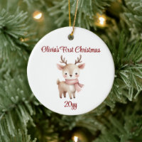 Personalized Reindeer Baby Girl First Christmas