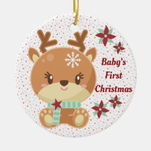 Personalized Reindeer Baby's First Christmas Ceramic Ornament