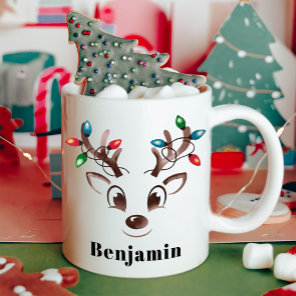 Personalized Reindeer Boy Christmas  Coffee Mug
