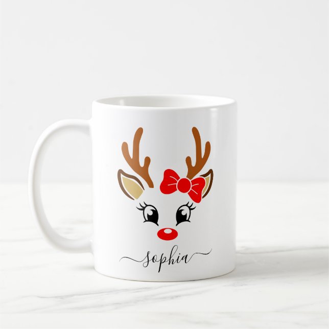 Personalized Reindeer Christmas Coffee Mug (Left)