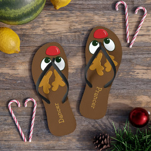 Personalized Reindeer Christmas in July Womens Flip Flops