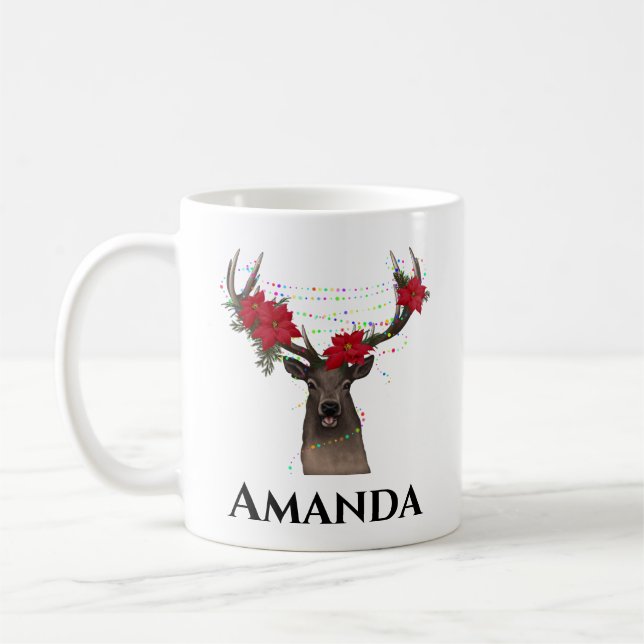 Personalized reindeer- christmas light coffee mug (Left)