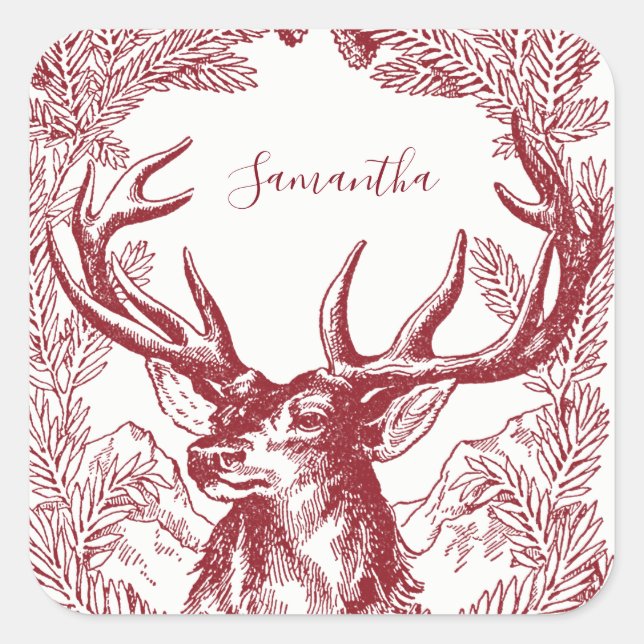 Personalized Reindeer Christmas Square Sticker (Front)