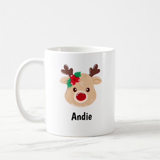 Personalized Reindeer Face Gift Mug (Left)