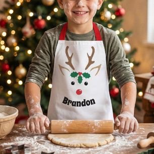 Personalized Reindeer Face   Kids Christmas Baking Apron