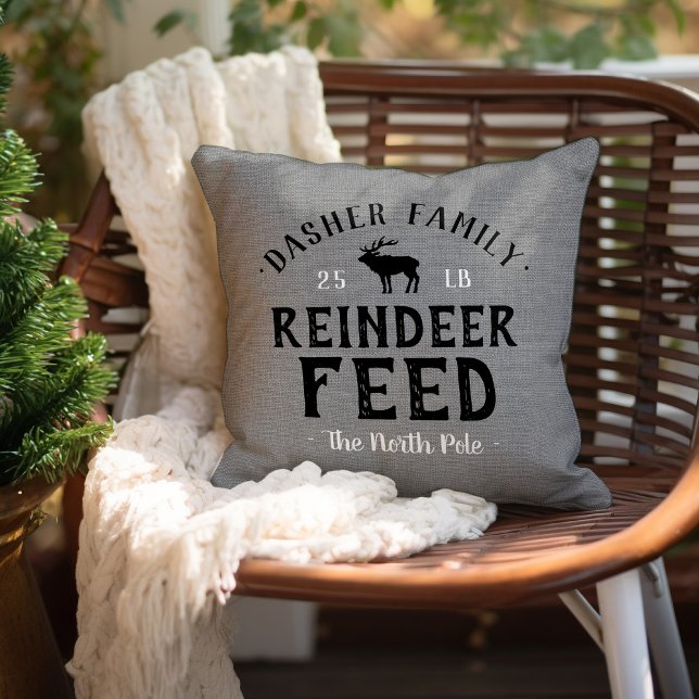 Personalized Reindeer Feed Grain Sack Throw Pillow (Creator Uploaded)