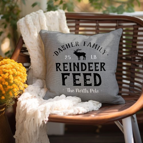 Personalized Reindeer Feed Grain Sack Throw Pillow