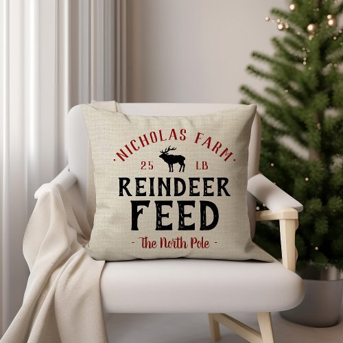 Personalized Reindeer Feed Grain Sack Throw Pillow