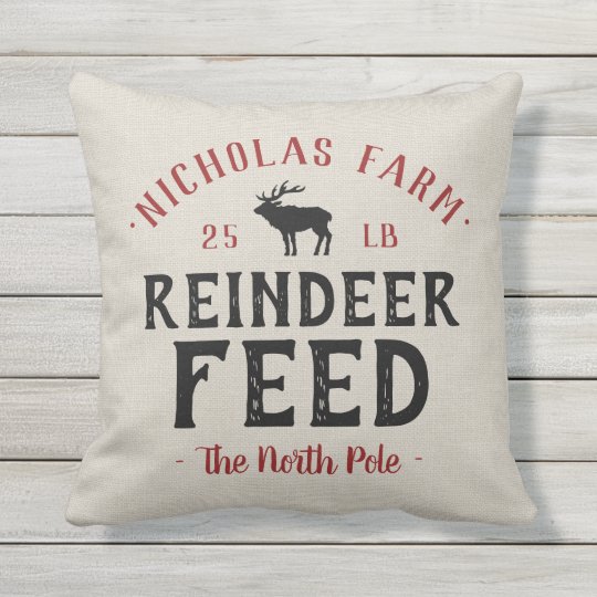 Personalized Reindeer Feed Sack Outdoor Pillow Zazzle Com
