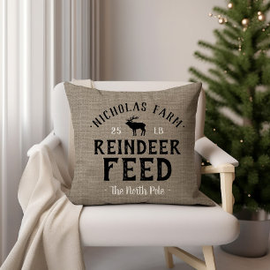 Personalized Reindeer Feed Sack Outdoor Pillow