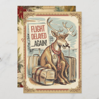 Personalized Reindeer Flight Delay Funny Vintage Holiday Card